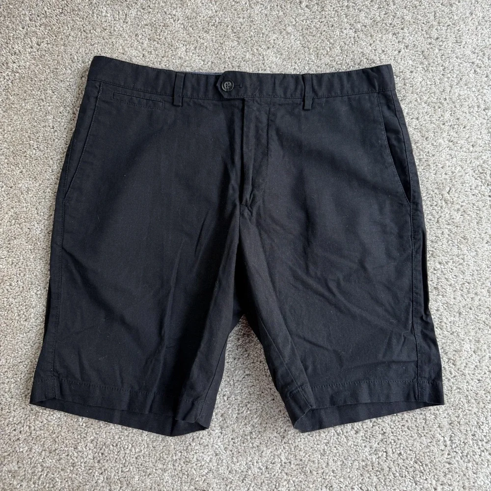 Banana Republic Chino Shorts Mens 34 Black Linen Blend Flat Front Casual Summer